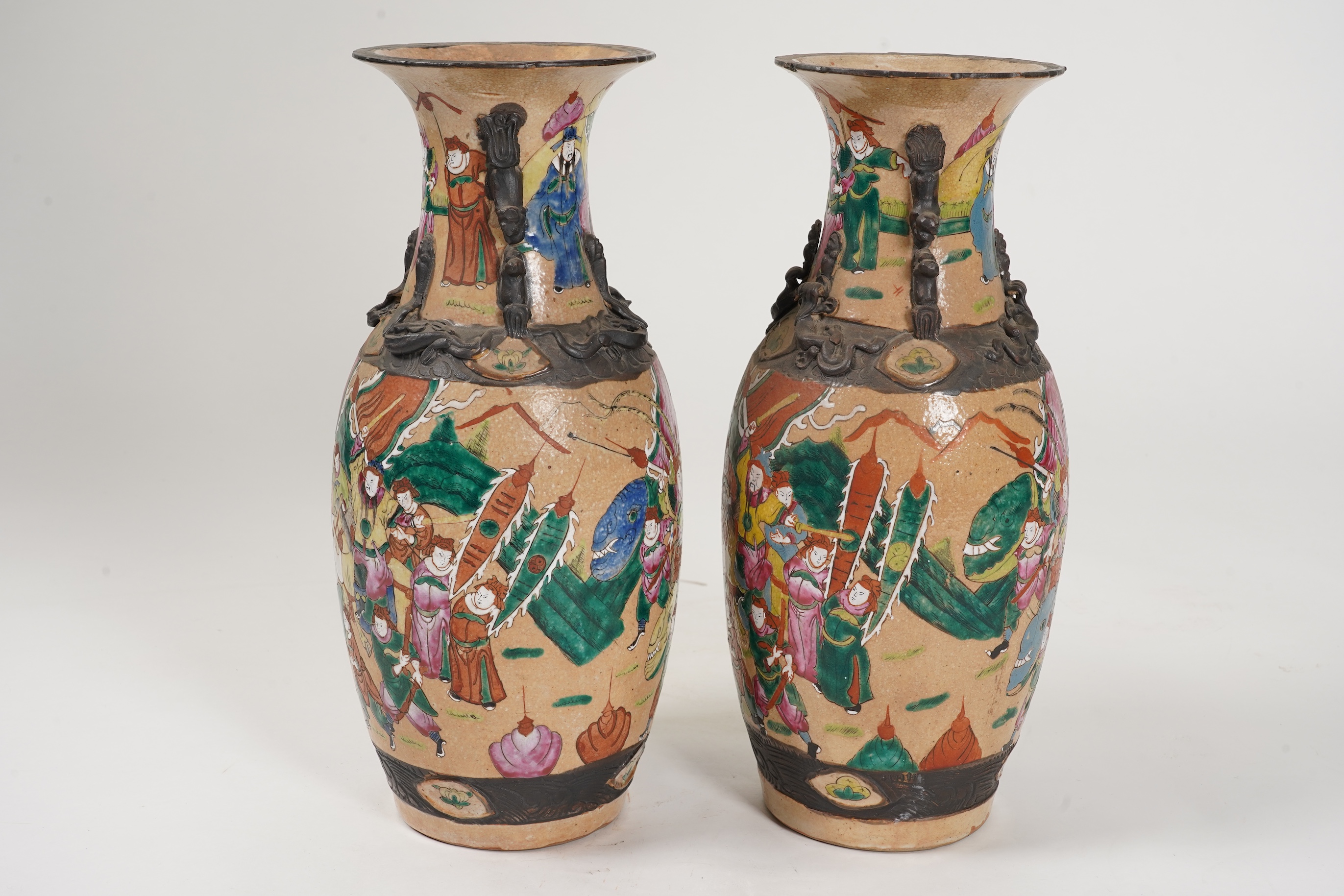 A pair of Chinese famille rose crackle glaze vases, early 20th century